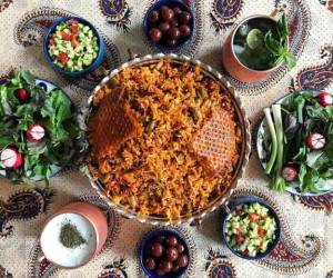 لوبیا پلو با مرغ و قارچ