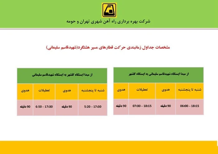 زمانبندی حرکت قطارهای هشتگرد