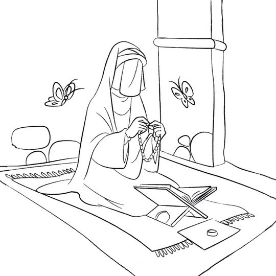 نقاشی حضرت فاطمه در حال نماز خواندن