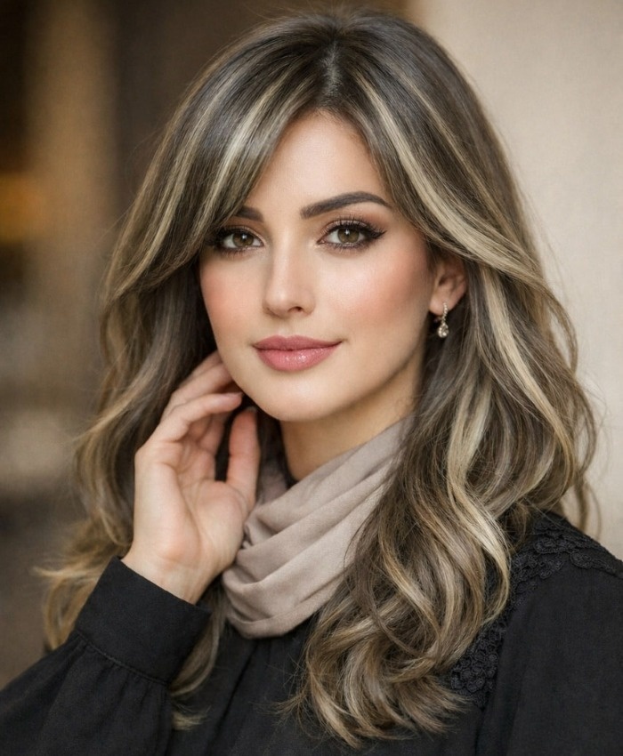 رنگ موی دودی زیتونی با مش