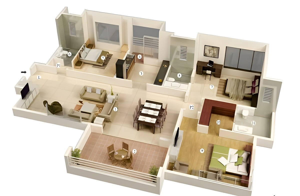 نقشه خانه ی سه خوابه