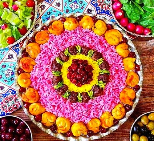 تزیین برنج با لبو و زعفران