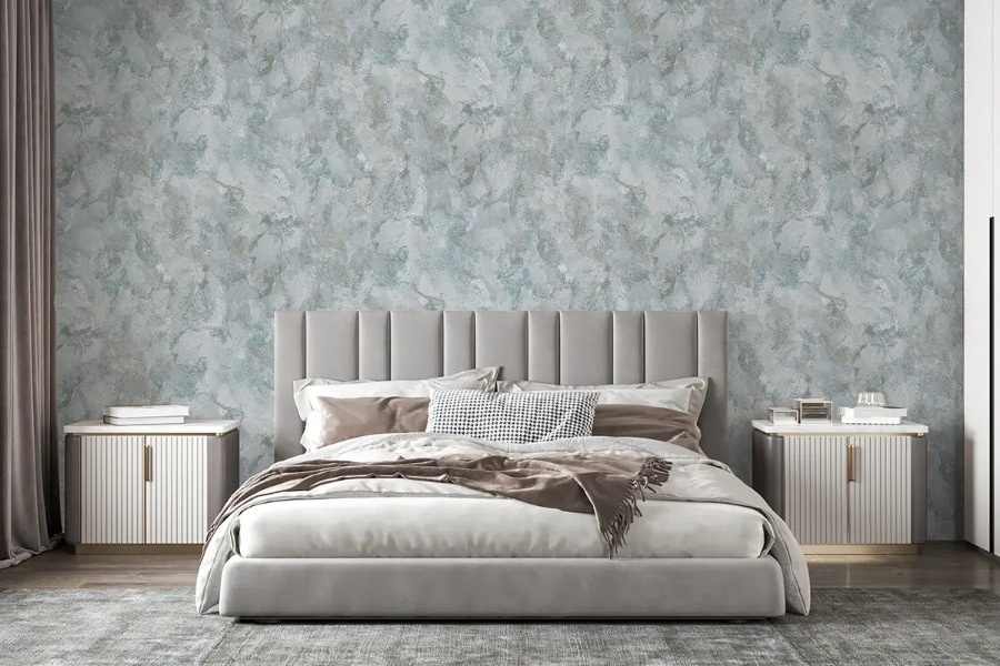 انتخاب کاغذ دیواری برای اتاق خواب مستر کاغذ دیواری آبی نقره ای در اتاق خواب