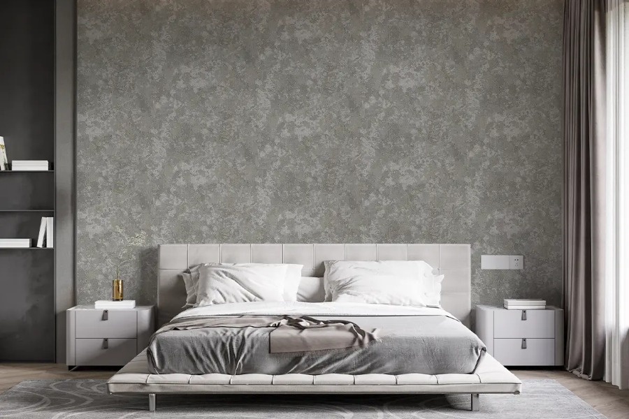 انتخاب کاغذ دیواری برای اتاق خواب مستر کاغذ دیواری مدرن طوسی در اتاق خواب