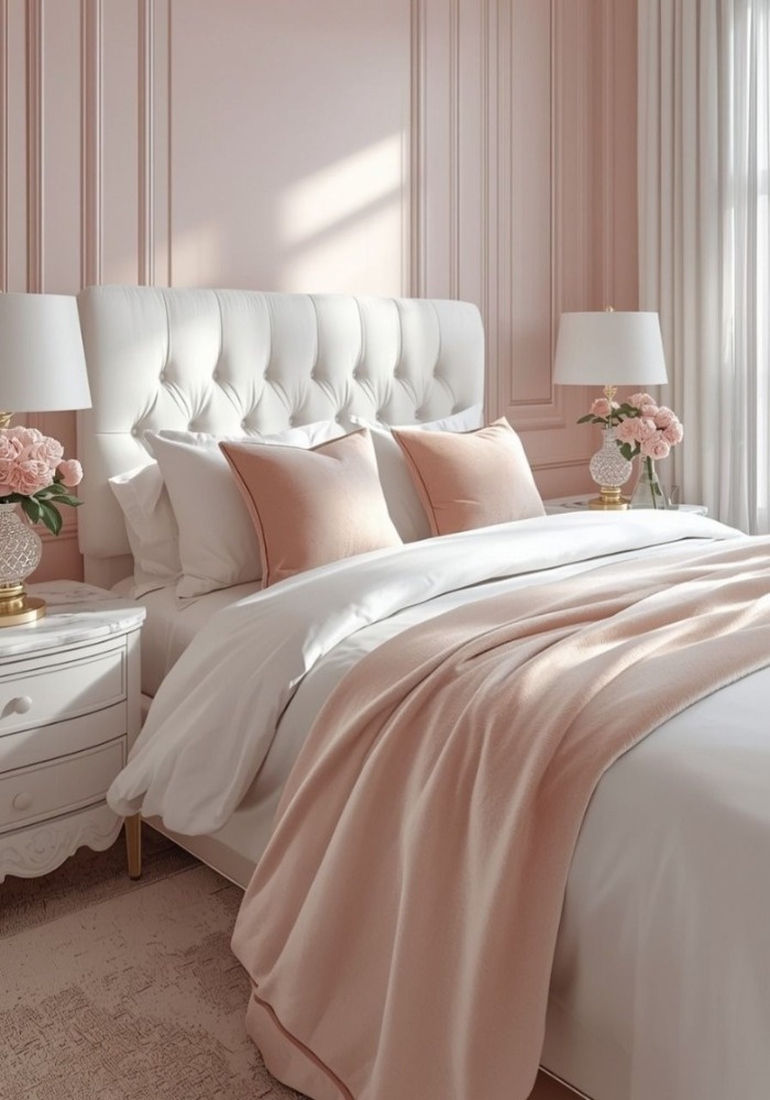 اتاق خواب سفید و گلبهی