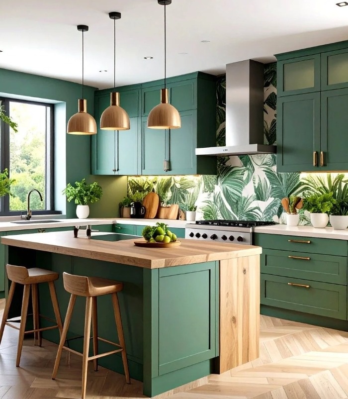 کابینت سبز و چوب