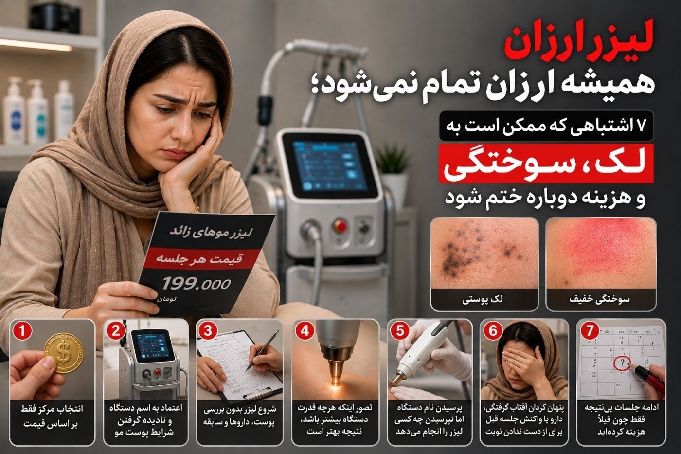 لیزر ارزان همیشه ارزان تمام نمی‌شود؛ ۷ اشتباهی که ممکن است به لک، سوختگی و هزینه دوباره ختم شود