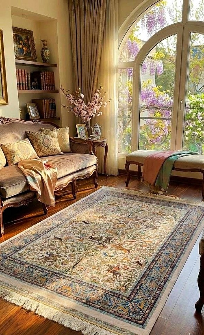 ست پرده با مبل کرم طلایی