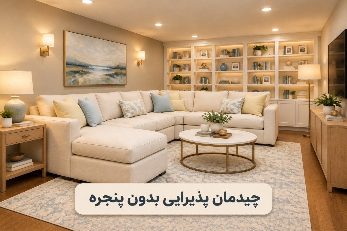 چیدمان پذیرایی بدون پنجره