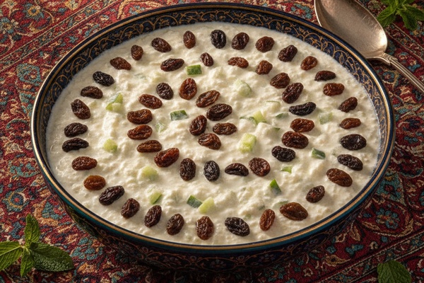 تزیین ماست و خیار با کشمش