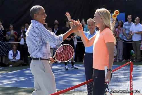 مسابقه تنیس اوباما با کارولینا ووزنیاکی