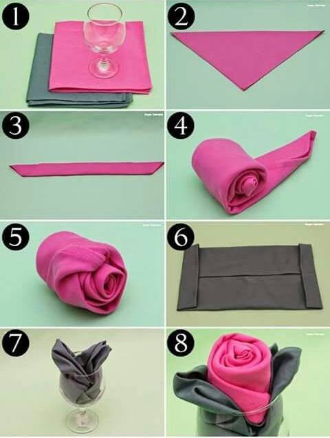 تزئین دستمال سفره به شکل گل رز