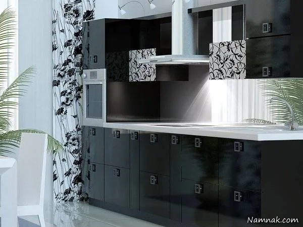 کابینت آشپزخانه سفید مشکی طرح دار کابینت آشپزخانه سفید مشکی