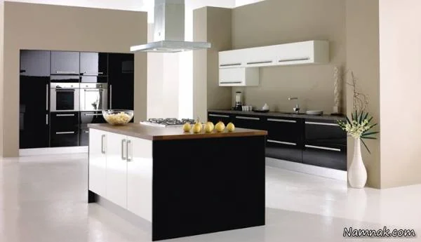 کابینت آشپزخانه سفید مشکی جزیره کابینت آشپزخانه سفید مشکی