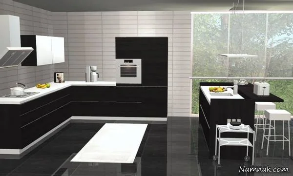کابینت آشپزخانه سفید مشکی با اپن جدید کابینت آشپزخانه سفید مشکی
